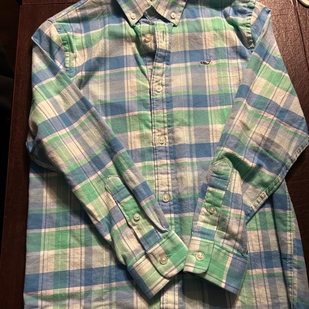 Vineyard Vines Aqua and Sky Plaid Shirt